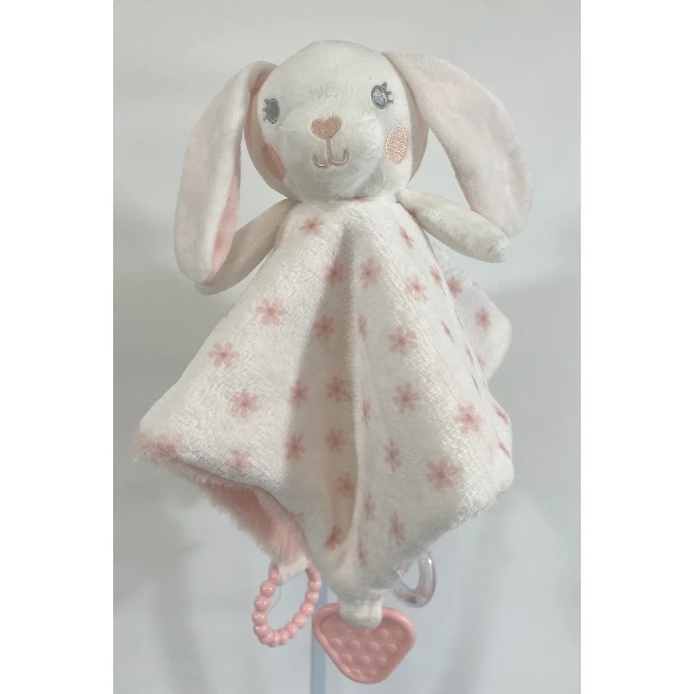 DreamGro Super‎ Soft Plush White & Pink Bunny Activity Security Blanket Lovey